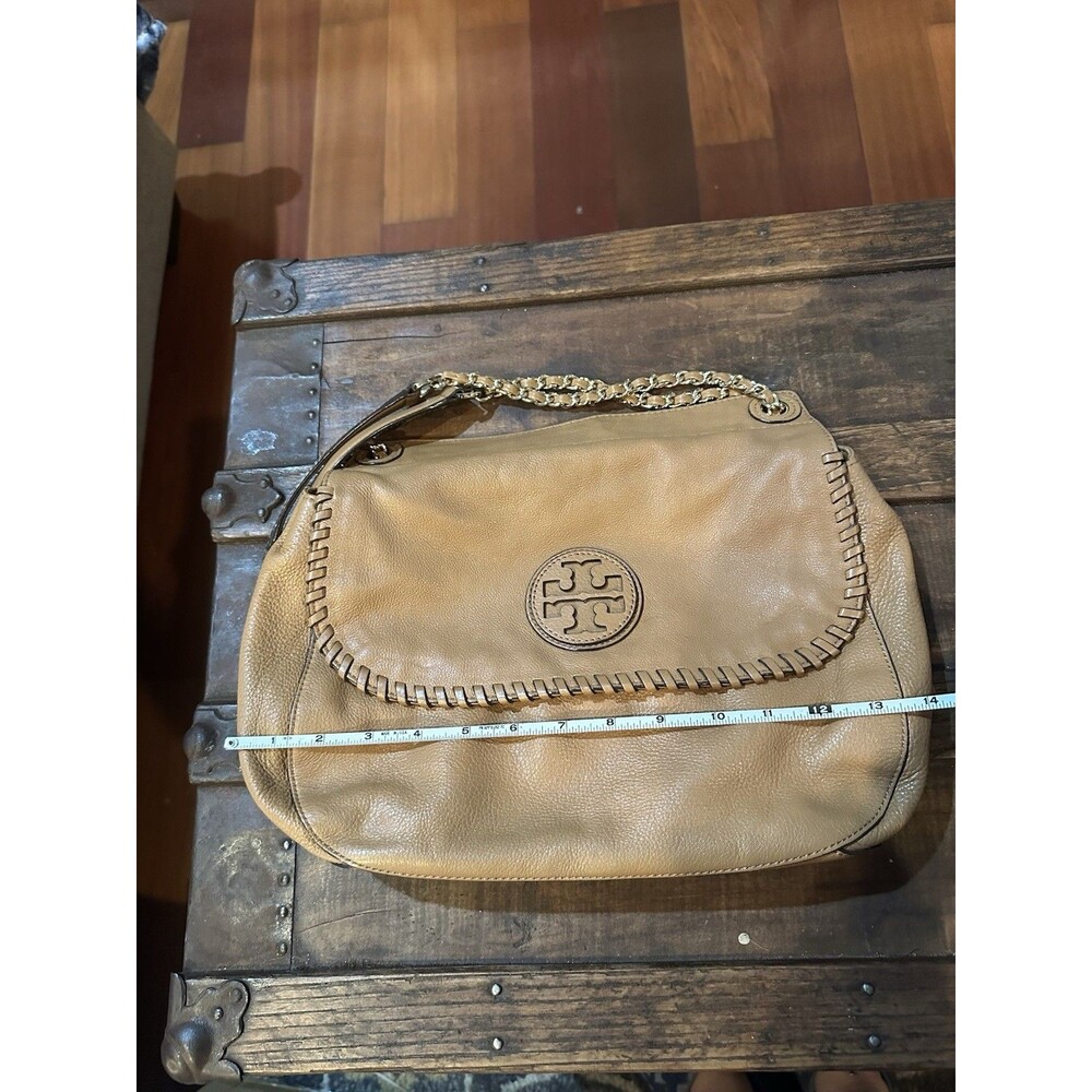 Tory Burch Marion Whipstitch Saddle Bag Tan Leather 2-way Bag Soft - Picture 9 of 10